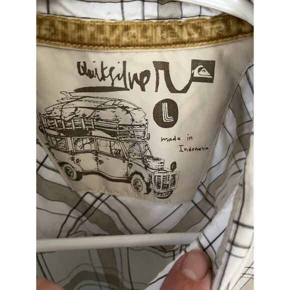 QuikSilver Men's Casual Plaid Button Down Shirt White/Tan Size Large - Picture 4 of 6